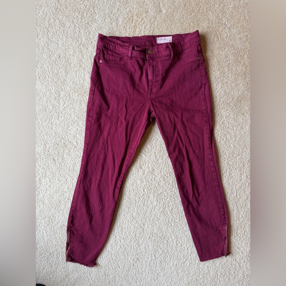 Pistola Plum Denim Cropped Ankle Pants with Fringe Hem